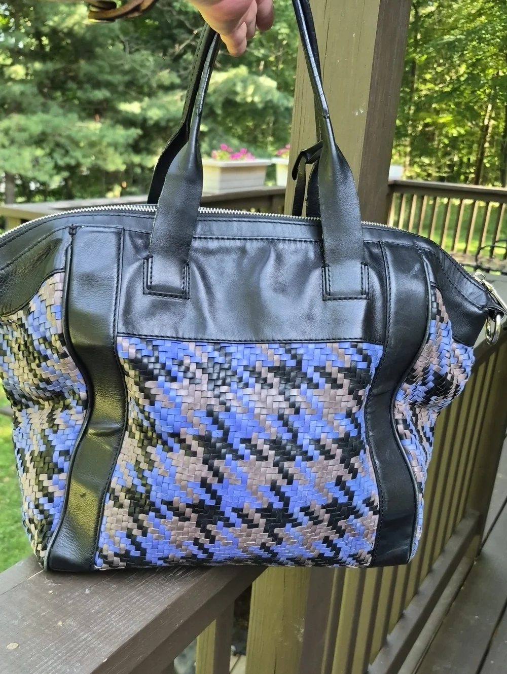 Vintage Cole Haan Woven Blue Leather tote Crossbody Tote Bag